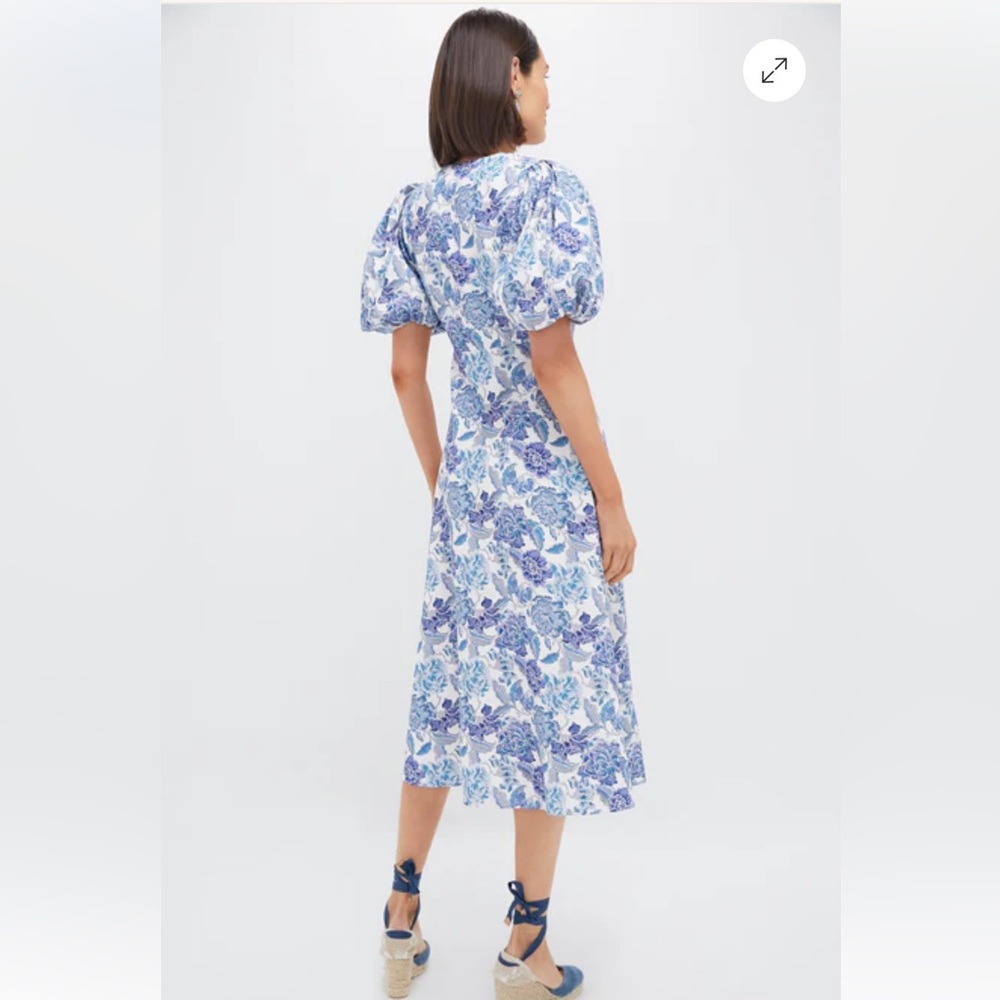 NWT Hyacinth House Blue Floral Puff-Sleeve Midi Dress - Picture 2 of 9